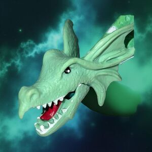 Shantou Figure Hinged Mouth Green White Blue Winged Dragon 8”